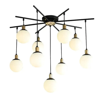 Modern black art glass ball molecule chandelier with eight frosted glass globes in black and brass for living room decorbites art glass