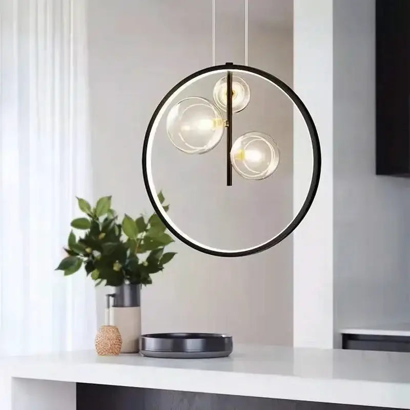 Modern black pendant light with three clear glass globes ball bubble led chandelier for dining room lighting