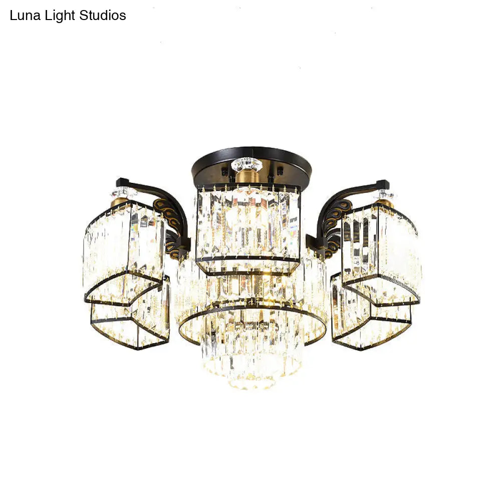 Lámpara de techo empotrada DecorBites™ Modern Black para dormitorio con pantalla de bloques de cristal - Semiempotrada, diseño de 9/12 cabezales