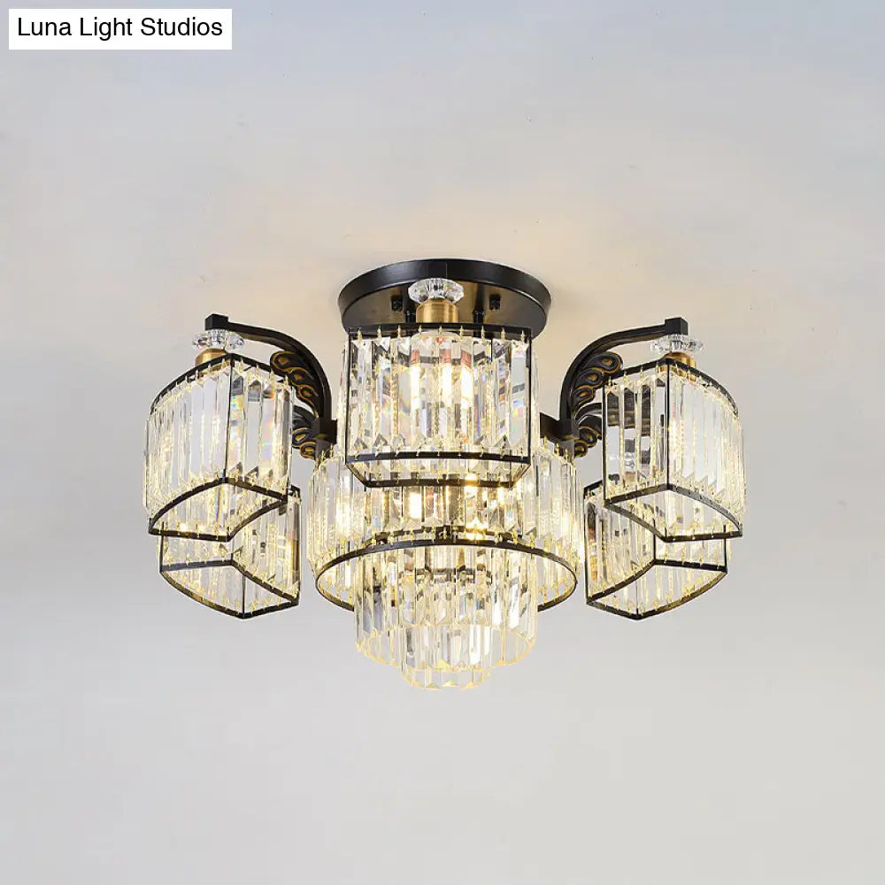 Lámpara de techo empotrada DecorBites™ Modern Black para dormitorio con pantalla de bloques de cristal - Semiempotrada, diseño de 9/12 cabezales