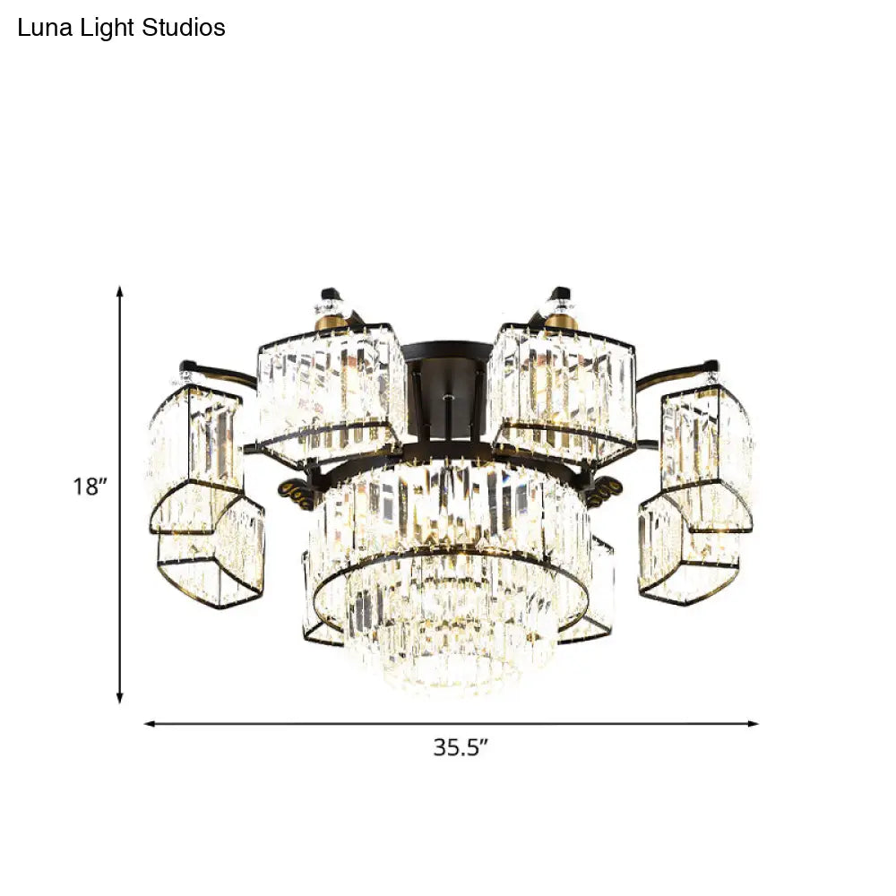 Lámpara de techo empotrada DecorBites™ Modern Black para dormitorio con pantalla de bloques de cristal - Semiempotrada, diseño de 9/12 cabezales