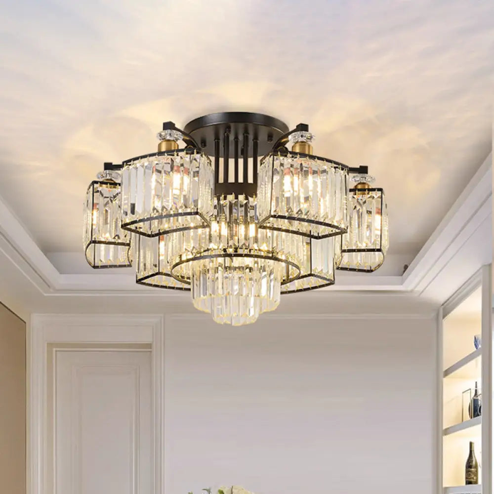 Lámpara de techo empotrada DecorBites™ Modern Black para dormitorio con pantalla de bloques de cristal - Semiempotrada, diseño de 9/12 cabezales