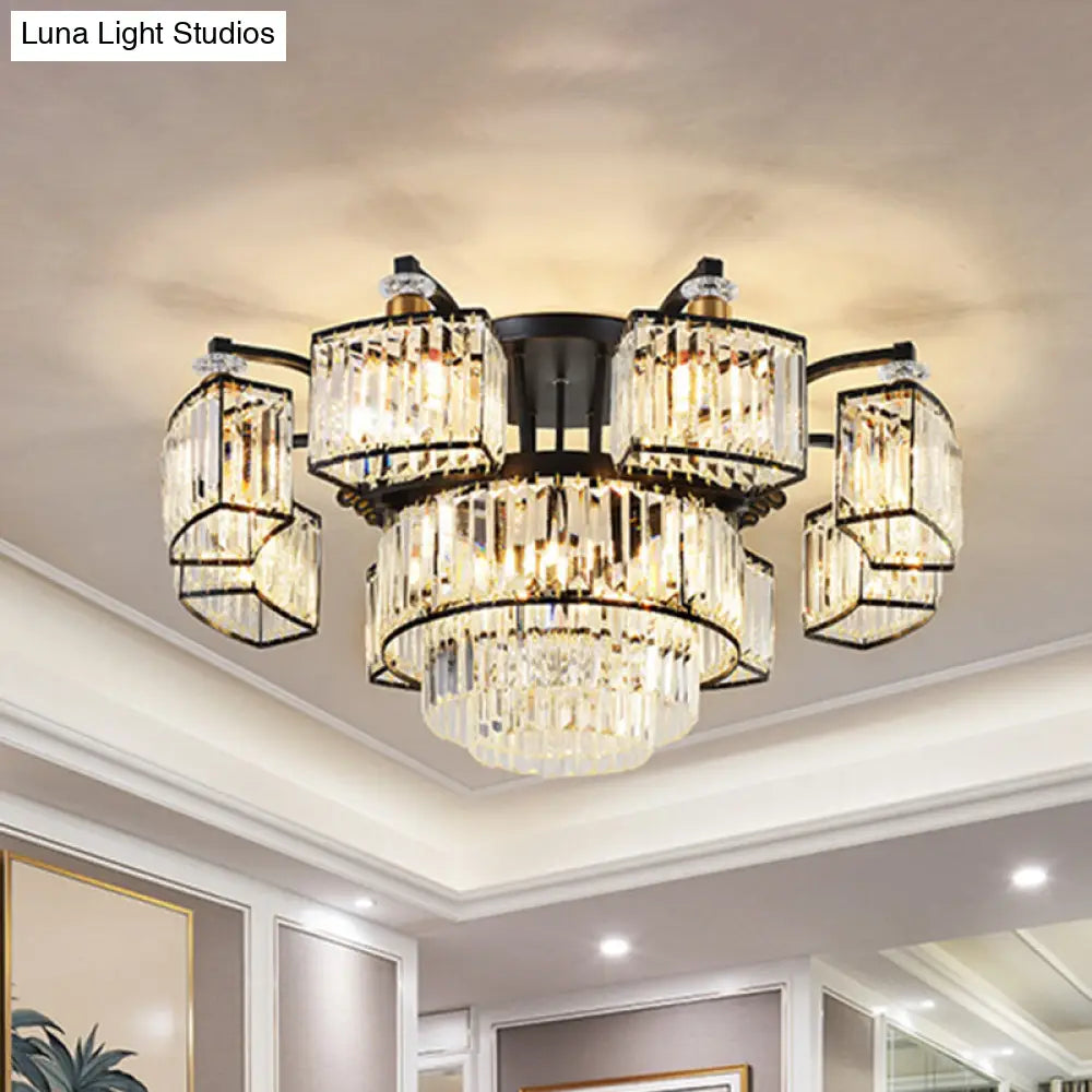 Lámpara de techo empotrada DecorBites™ Modern Black para dormitorio con pantalla de bloques de cristal - Semiempotrada, diseño de 9/12 cabezales