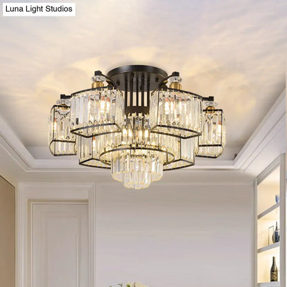 Lámpara de techo empotrada DecorBites™ Modern Black para dormitorio con pantalla de bloques de cristal - Semiempotrada, diseño de 9/12 cabezales