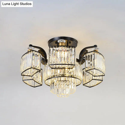 Lámpara de techo empotrada DecorBites™ Modern Black para dormitorio con pantalla de bloques de cristal - Semiempotrada, diseño de 9/12 cabezales