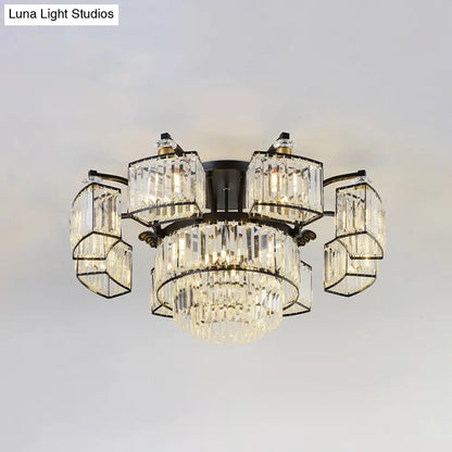 Lámpara de techo empotrada DecorBites™ Modern Black para dormitorio con pantalla de bloques de cristal - Semiempotrada, diseño de 9/12 cabezales