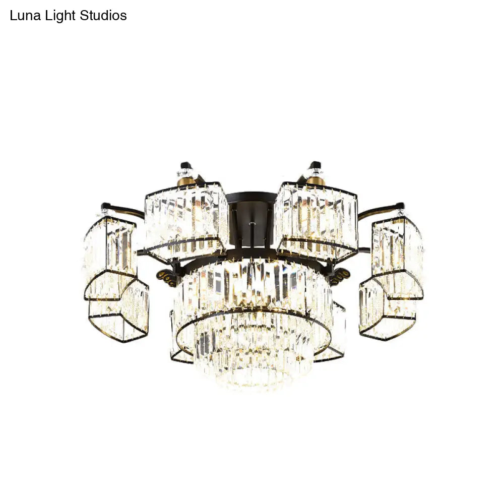 Lámpara de techo empotrada DecorBites™ Modern Black para dormitorio con pantalla de bloques de cristal - Semiempotrada, diseño de 9/12 cabezales