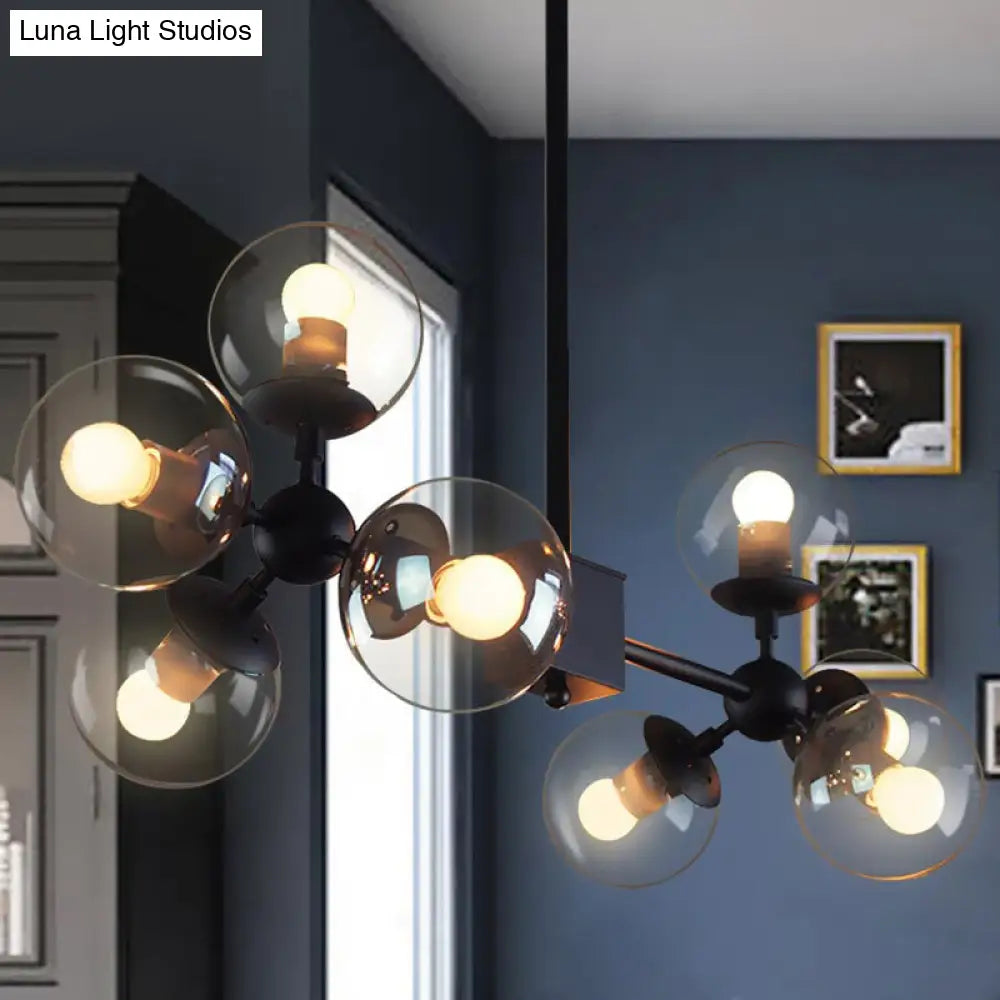 Modern Black Branch Pendant Light with Clear Glass Chandelier - 8 Bulbs for Living Room