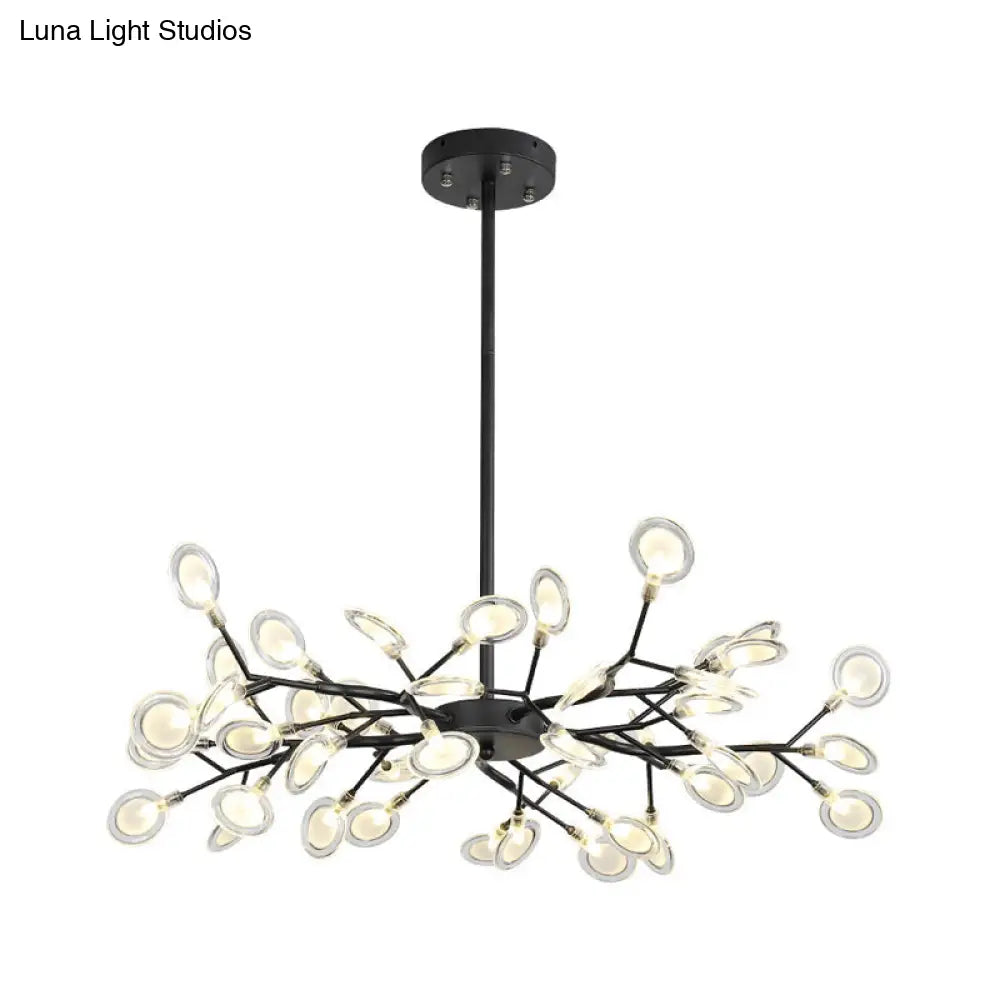 Lámpara de araña moderna negra con brazos y suspensión metálica de múltiples luces