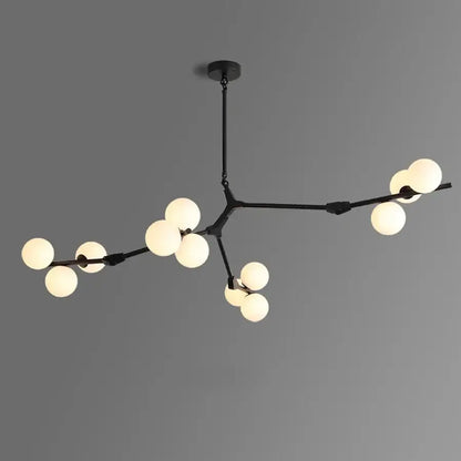 Modern black metal pendant lights with frosted glass balls led in a branching design for living room decorbites decor