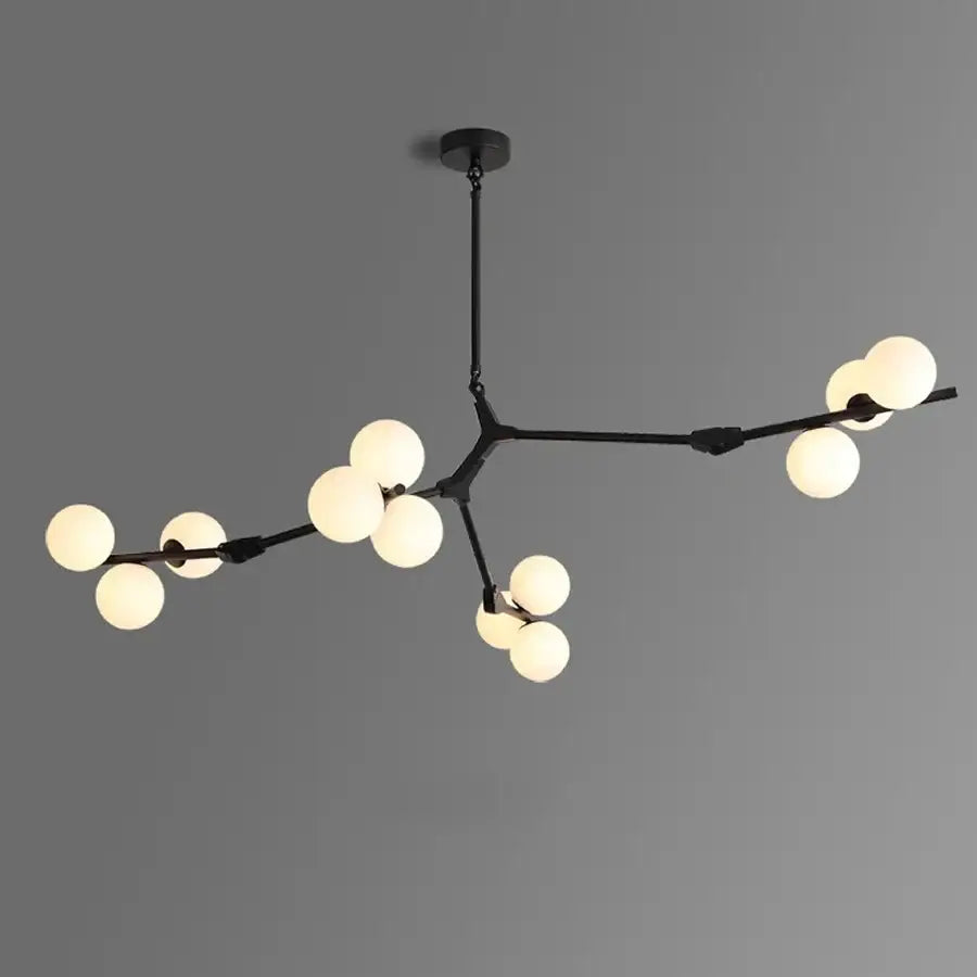 Modern black metal pendant lights with frosted glass balls led in a branching design for living room decorbites decor