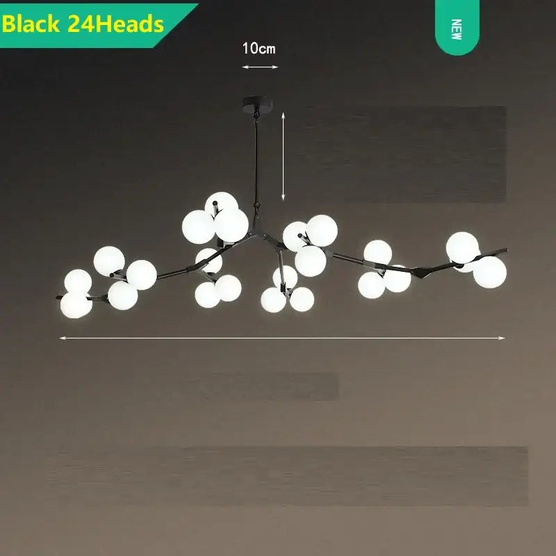 Modern black metal chandelier pendant lights featuring 24 frosted glass balls led in a branching decorbites design for living room