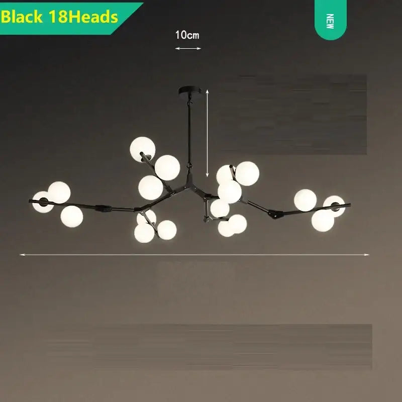 Modern black pendant lights with 18 white glass balls led in a branching design for living room decorbites glass balls