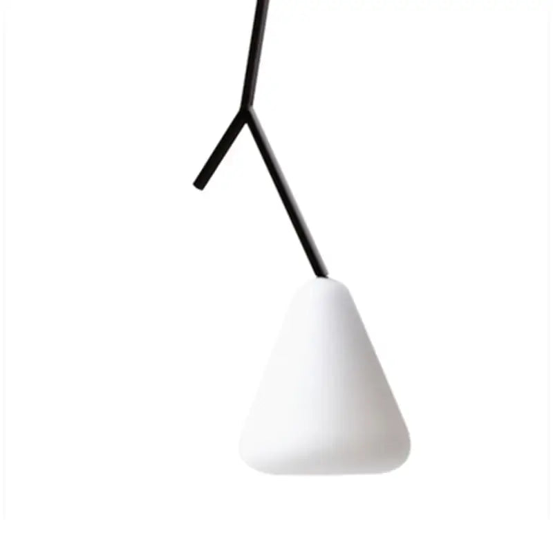 Minimalist white glass pendant light with black y-shaped metal arm for modern dining room pendant lights