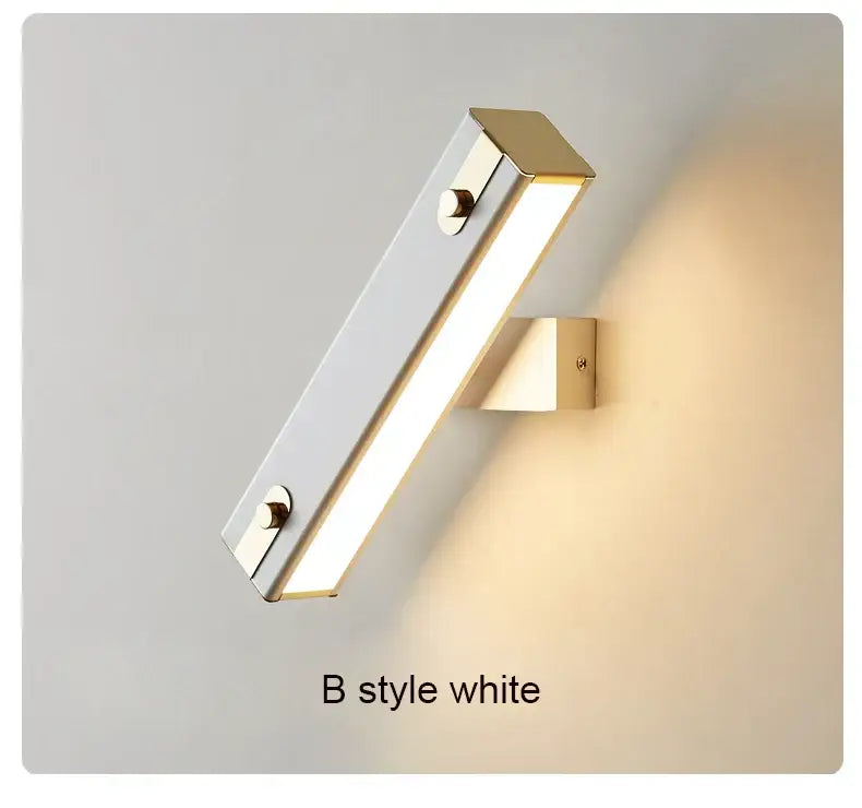Modern white wall lamp with gold-toned accents featuring a decorbites adjustable led design for bedroom sconce use