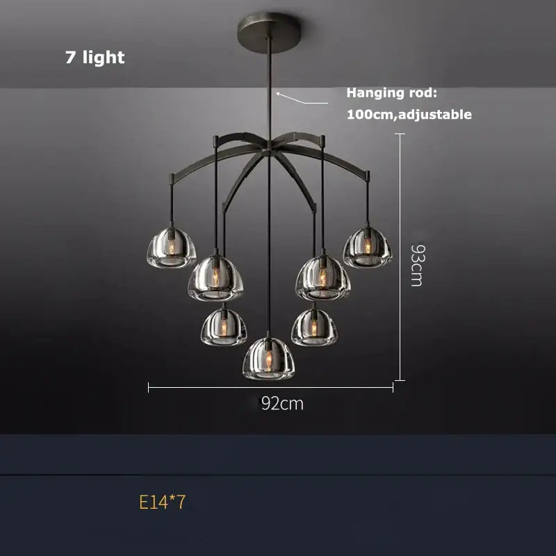 Modern black brass american series crystal led chandelier with seven clear glass globe shades for dining room decorbites black brass
