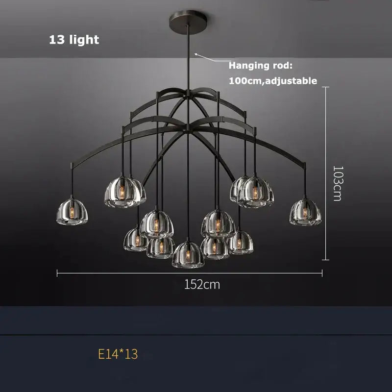 Modern black brass american series crystal led chandelier with 13 clear glass globe shades for dining room decorbites black brass