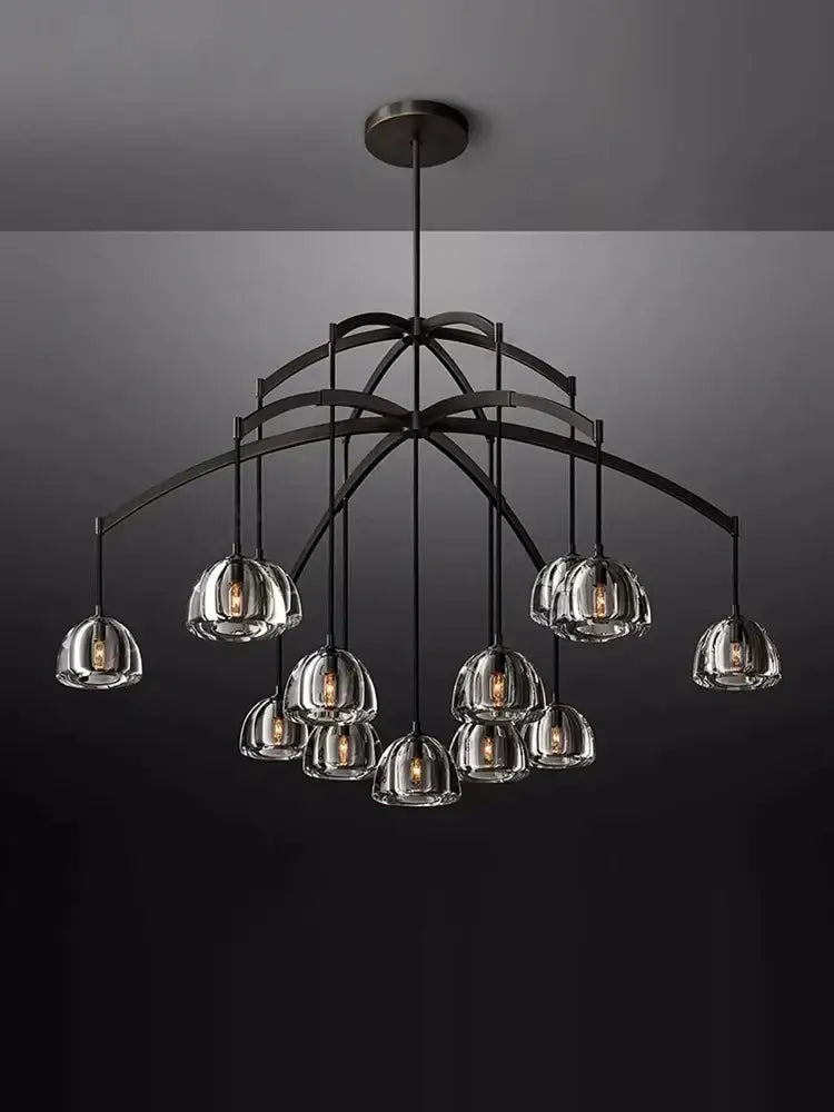 Modern black brass american series crystal led chandelier with black metal frame and clear glass pendant shades for dining room decorbites black brass