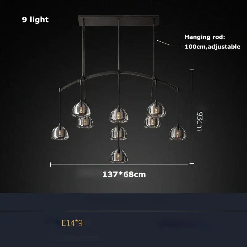 Modern black brass american series crystal led chandelier with nine clear glass globe shades for dining room decorbites black brass
