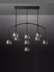 Modern black brass american series led chandelier with clear glass globe shades for dining room decorbites black brass