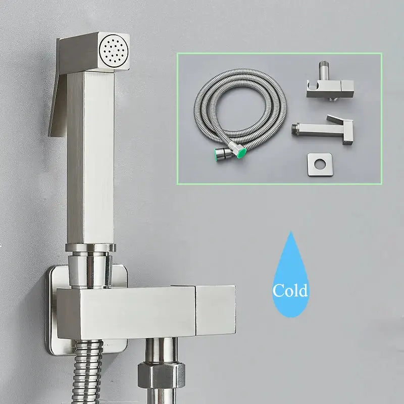 Modern black brass bidet faucet with stainless steel wall-mounted sprayer and matching decorbites black brass accessories
