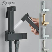 Modern black brass bidet faucet by nekjag with a matte finish sleek rectangular design and flexible hose decorbites black brass bidet