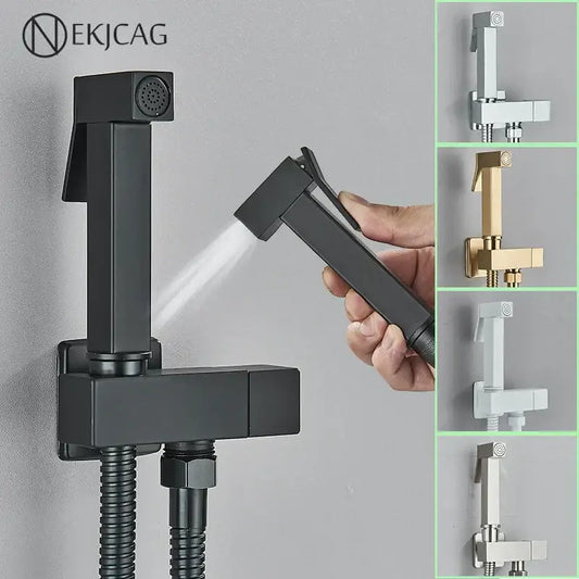 Modern black brass bidet faucet by nekjag with a matte finish sleek rectangular design and flexible hose decorbites black brass bidet