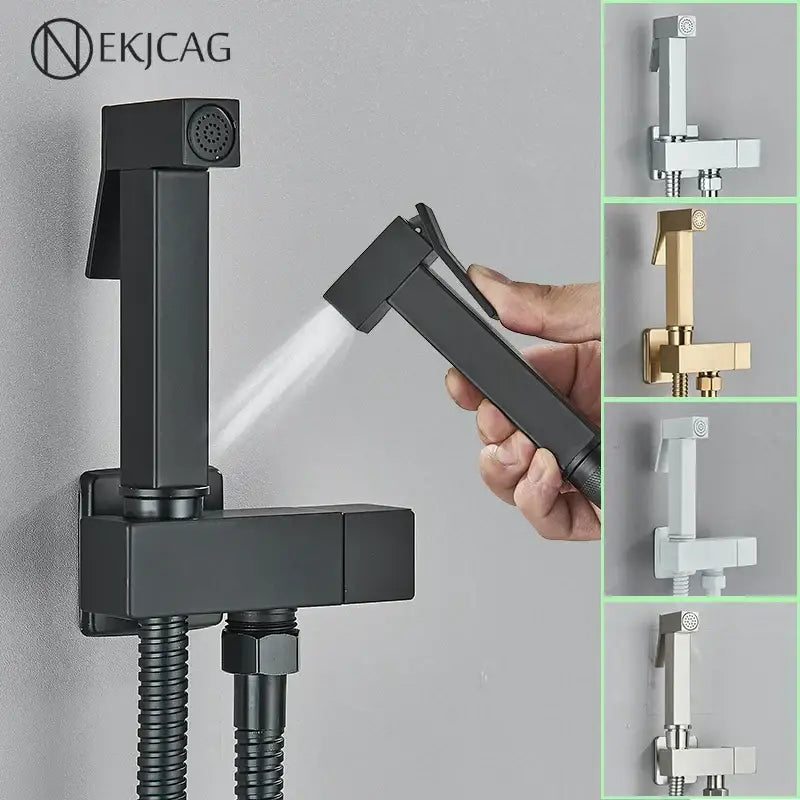 Modern black brass bidet faucet by nekjag with a matte finish sleek rectangular design and flexible hose decorbites black brass bidet