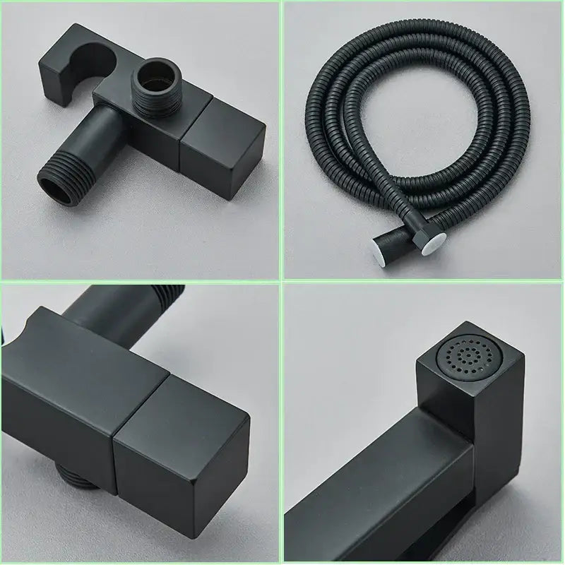 Modern black brass bidet faucet with matte black finish square design and flexible hose by decorbites black brass bidet