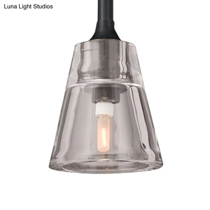 Modern Black/Brass/Chrome Cone Pendant Lamp with LED Double Smoke Glass Ceiling Fixture