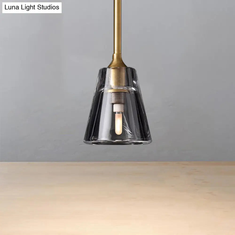 Modern Black/Brass/Chrome Cone Pendant Lamp with LED Double Smoke Glass Ceiling Fixture