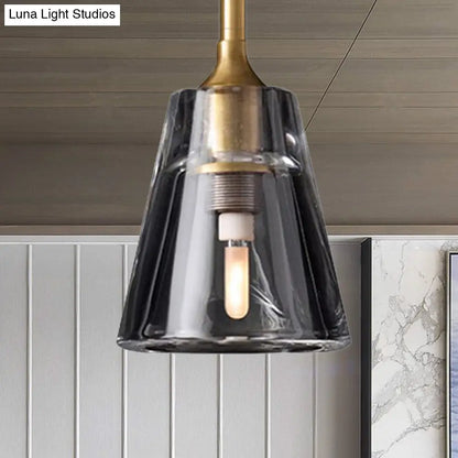 Modern Black/Brass/Chrome Cone Pendant Lamp with LED Double Smoke Glass Ceiling Fixture