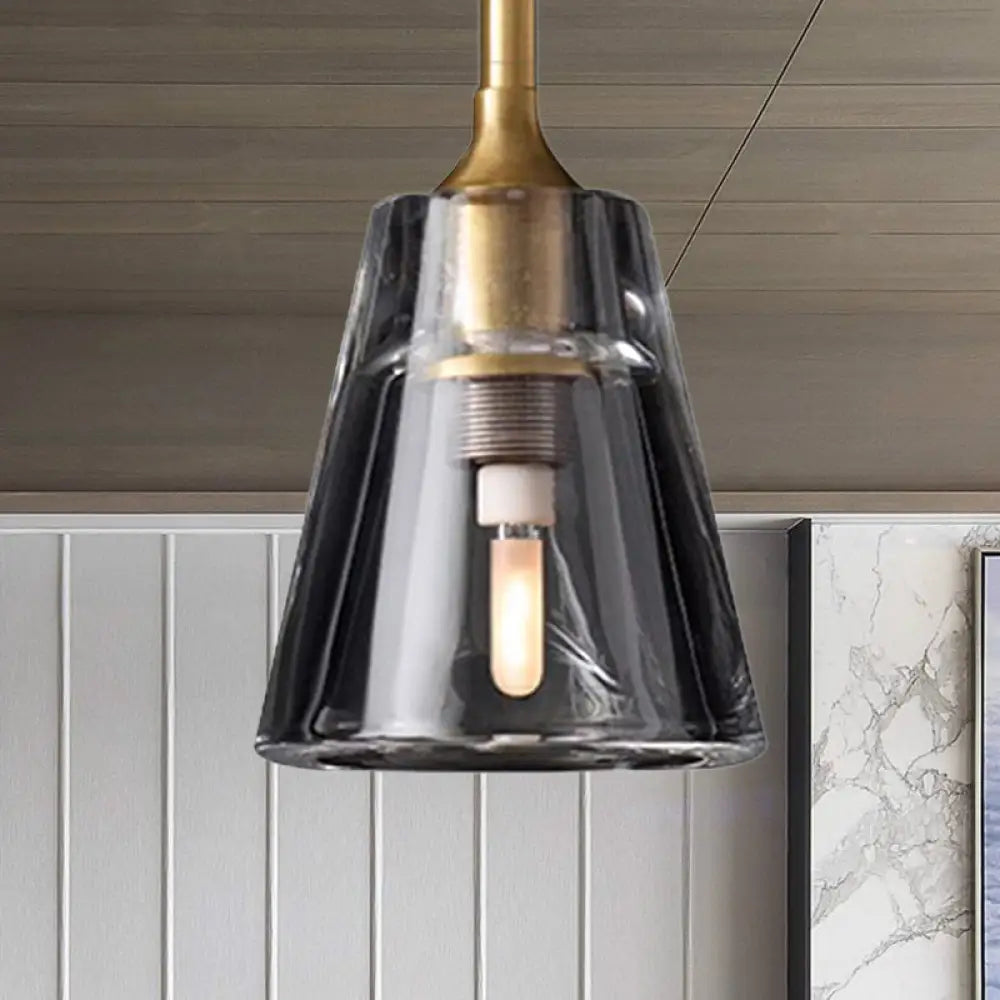 Modern Black/Brass/Chrome Cone Pendant Lamp with LED Double Smoke Glass Ceiling Fixture