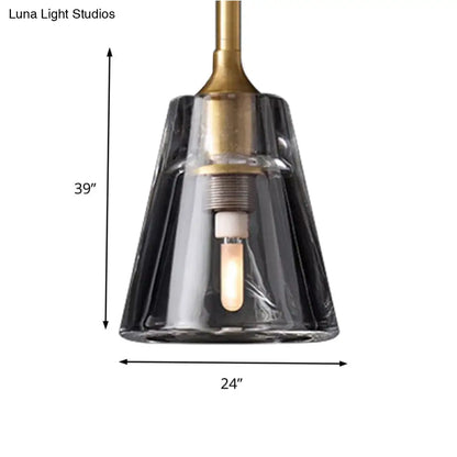 Modern Black/Brass/Chrome Cone Pendant Lamp with LED Double Smoke Glass Ceiling Fixture