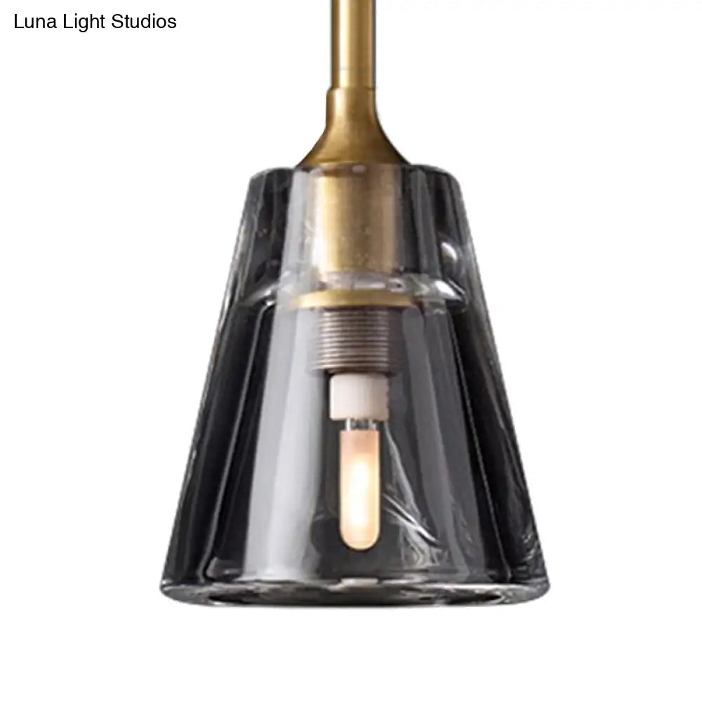 Modern Black/Brass/Chrome Cone Pendant Lamp with LED Double Smoke Glass Ceiling Fixture