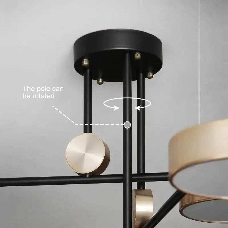 Modern black and brass circular pendant light with adjustable poles for dining room decorbites elegant golden pendant