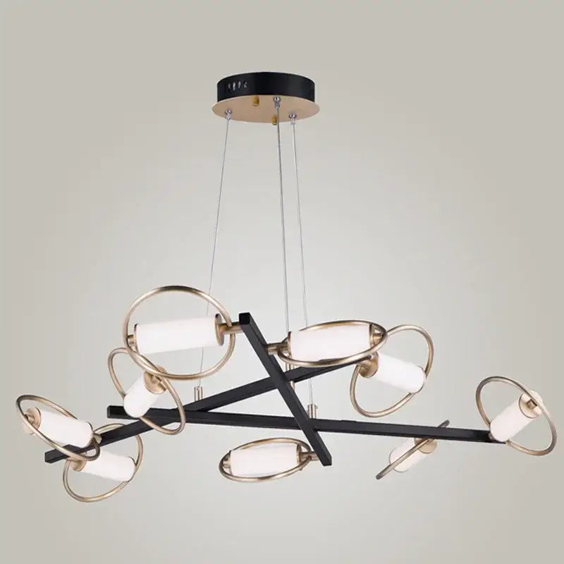 Modern black and brass circular ring led chandelier with frosted glass cylinders for dining room decorbites circular ring