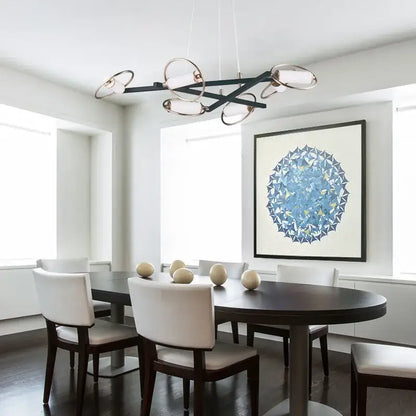 Modern black and brass circular ring led pendant light with frosted glass shades for dining room decorbites circular ring