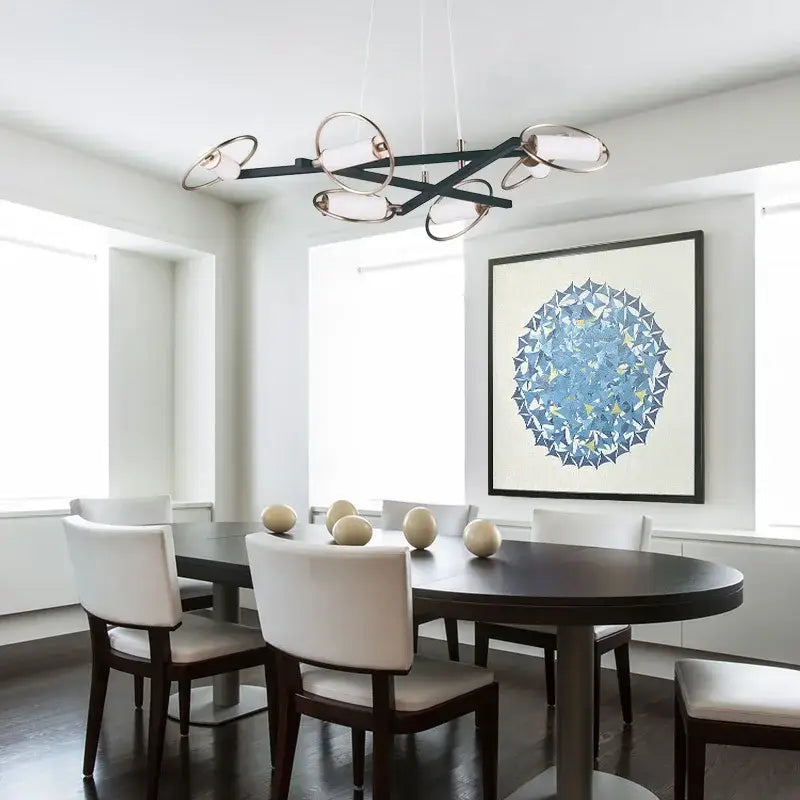 Modern black and brass circular ring led pendant light with frosted glass shades for dining room decorbites circular ring