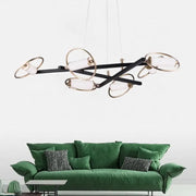 Modern black and brass decorbites circular ring led pendant light with frosted glass shades for dining room decor