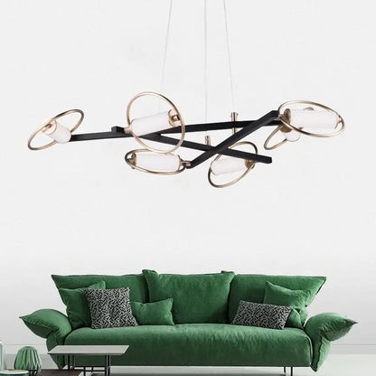 Modern black and brass decorbites circular ring led pendant light with frosted glass shades for dining room decor
