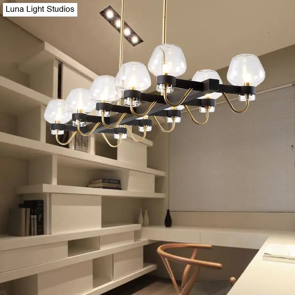 Modern black and brass DecorBites contemporary island lamp with frosted glass globes in clear amber smoke finish 110v-120v