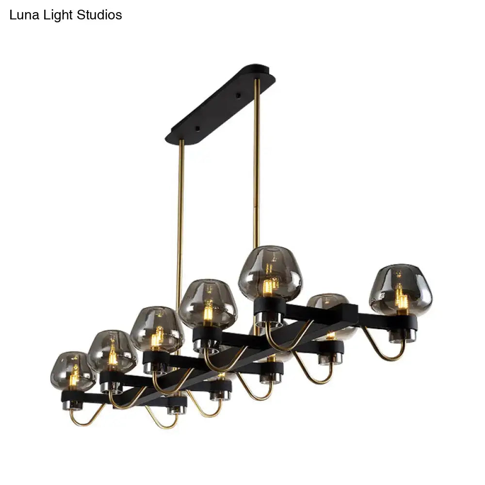 DecorBites™ contemporary island lamp with 10 clear amber smoke glass bulbs in black brass for bedroom 110v-120v