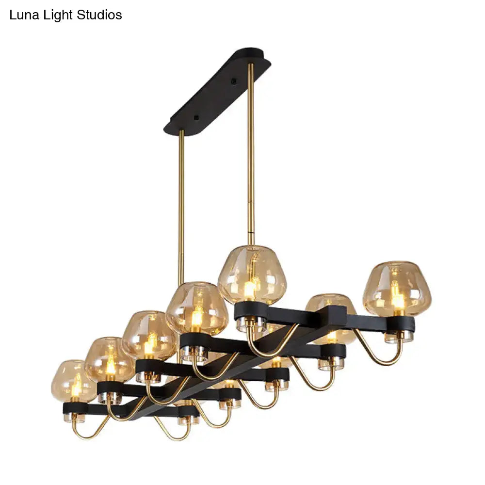 Modern black and brass DecorBites contemporary island chandelier with 10 clear amber smoke glass bulbs 110v-120v
