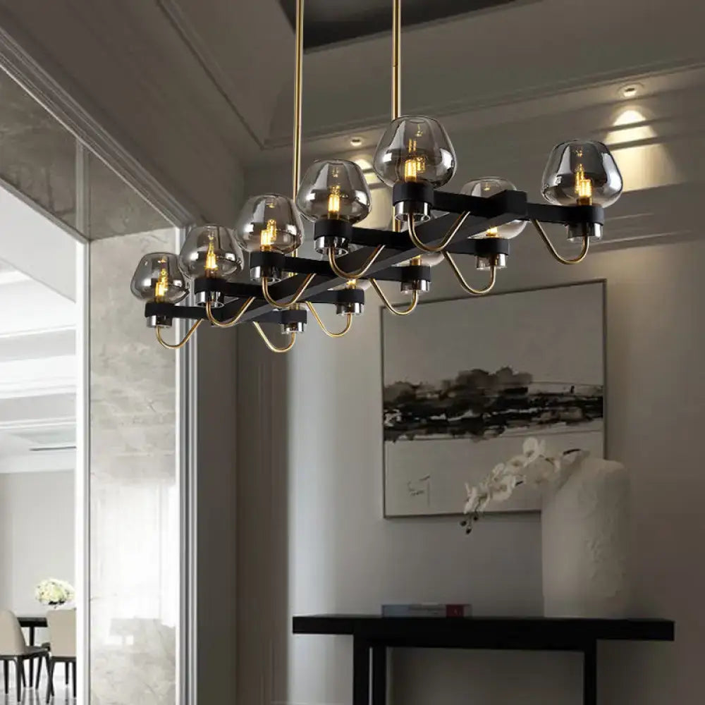 DecorBites contemporary island lamp with 10 clear amber smoke glass bulbs black brass fixture 110v-120v for bedroom