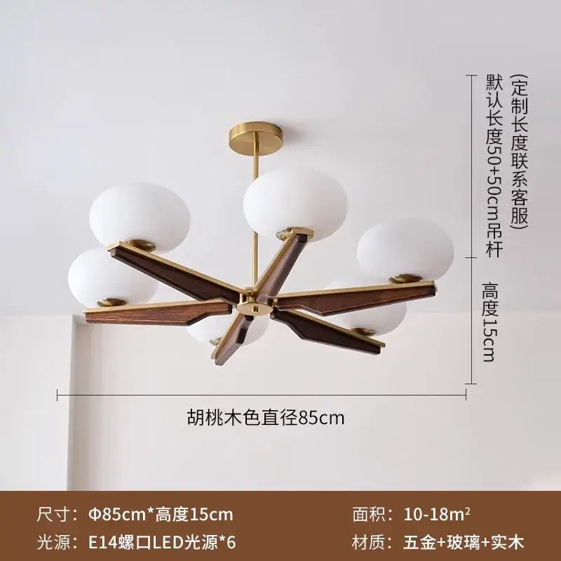 Modern black and brass cream wood led chandelier with six frosted glass globes in wood led chandelier decorbites cream wood style