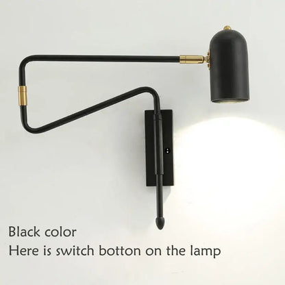 Modern black and brass decorbites adjustable long-arm wall lamp with curved articulated arm for bedroom lighting