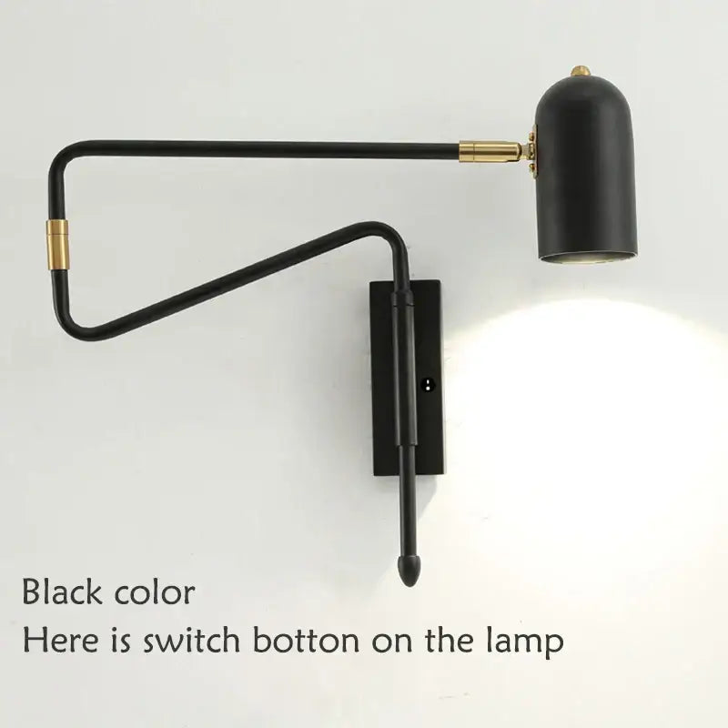 Modern black and brass decorbites adjustable long-arm wall lamp with curved articulated arm for bedroom lighting