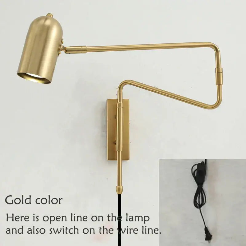Gold-colored decorbites adjustable long-arm wall lamp with sleek articulated arm and cylindrical shade for modern bedrooms