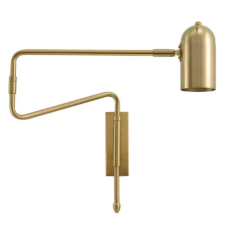 Brass-finished decorbites adjustable long-arm wall lamp with sleek articulated arm and cylindrical shade for bedroom use